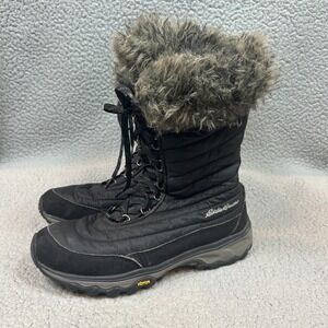 Eddie Bauer Winter Boots Thermafill 200 Gm Black Faux Fur Trim Women's Size: 8.5